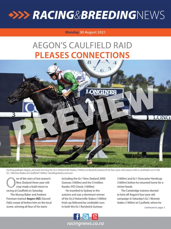 NZ Racing and Breeding News – 30 August 2021